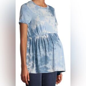 NWT Time and Tru Maternity Blue Tie Dye Short Sleeve Babydoll T-Shirt SZ S (4-6)